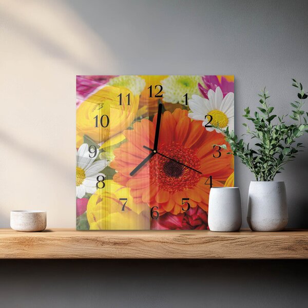 Skleněné hodiny na stěnu Květiny zskc-30x30-00178032