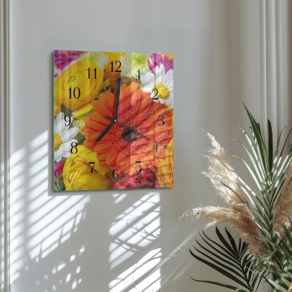 Skleněné hodiny na stěnu Květiny zskc-30x30-00178032