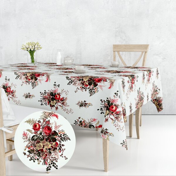 Ervi bavlněný ubrus na stůl čtvercový - Růže a kapradí
