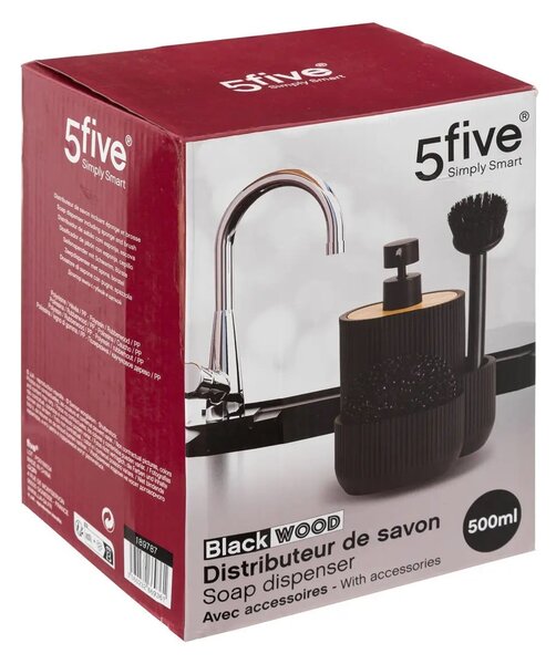 Dávkovač saponátu Blackwood, černá/s dřevěnými prvky, 500ml