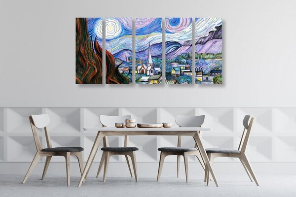 5-dílný obraz reprodukce Hvězdná noc - Vincent van Gogh