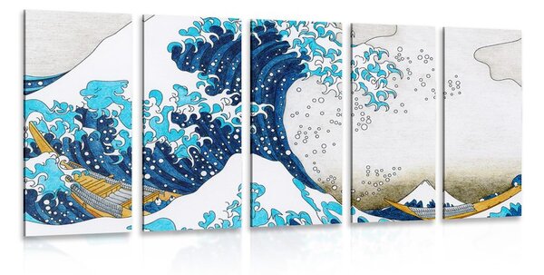5-dílný obraz reprodukce Velká vlna z Kanagawa - KACUŠIKA HOKUSAI
