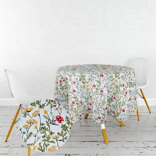 Ervi bavlněný ubrus na stůl kulatý - Polní květy na šedém