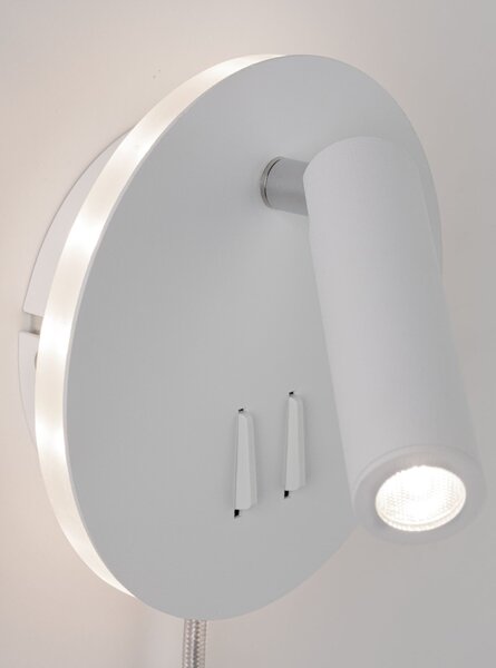 Paulmann 78918 Tabari, nástěnné svítidlo k posteli s dvojím svícením, LED 4W+1,4W 3000K, bílá, průměr 14cm