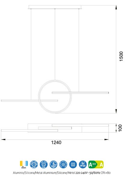 Mantra 7190 Kitesurf, závěsné moderní bílé svítidlo, 50W LED 3000K, délka 124cm