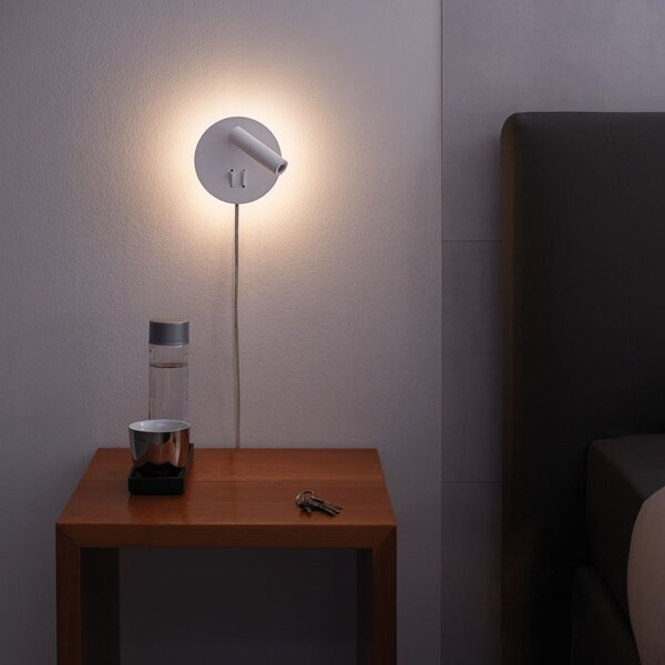 Paulmann 78918 Tabari, nástěnné svítidlo k posteli s dvojím svícením, LED 4W+1,4W 3000K, bílá, průměr 14cm