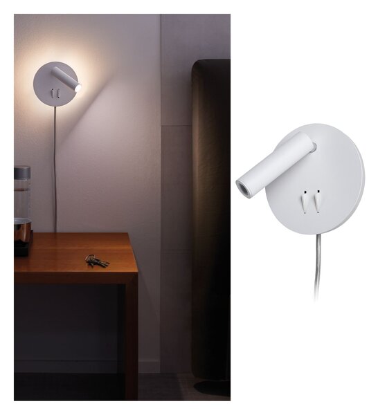 Paulmann 78918 Tabari, nástěnné svítidlo k posteli s dvojím svícením, LED 4W+1,4W 3000K, bílá, průměr 14cm