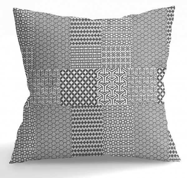 Ervi bavlněný KREPOVÝ povlak na polštář - Geometrický vzor - šedý