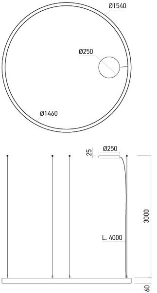 Arelux AM04WW SBK Xambit, černé závěsné kruhové svítidlo, 97W LED 3000K, prům. 154cm