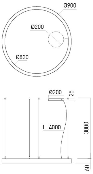 Arelux AM02WW SBK Xambit, černé závěsné kruhové svítidlo, 57W LED 3000K, prům. 90cm