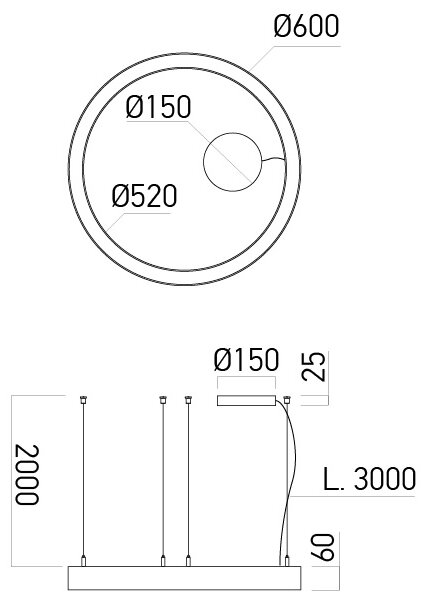 Arelux AM01WW SGD Xambit, zlaté závěsné kruhové svítidlo, 38W LED 3000K, prům. 60cm