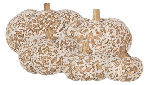 Hnědo-bílá krajková dekorace dýně Pumpkin XXL - Ø 25*16 cm - Clayre & Eef