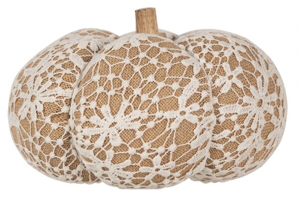 Hnědo-bílá krajková dekorace dýně Pumpkin XXL - Ø 25*16 cm - Clayre & Eef