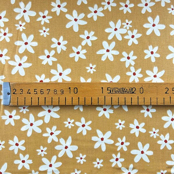 Ervi Bavlněná látka/plátno š.240cm - květy na hořčici - 26186-10, metráž