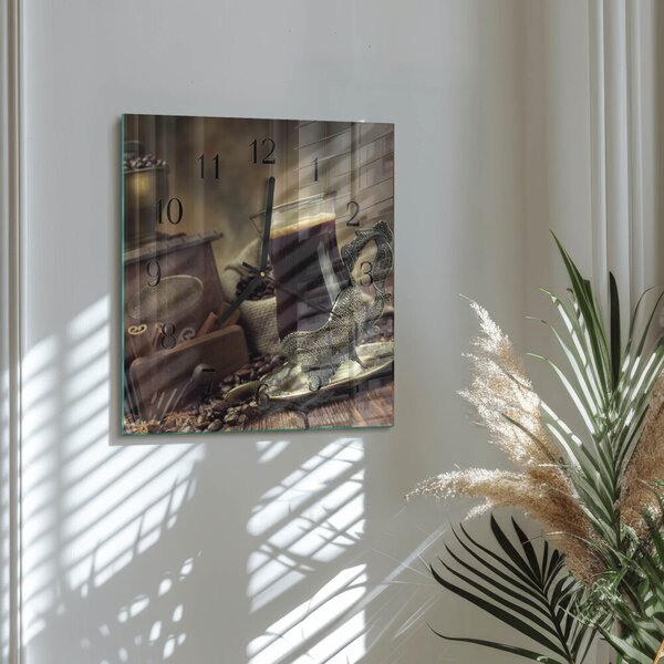 Skleněné hodiny na stěnu Káva zskc-30x30-00181296