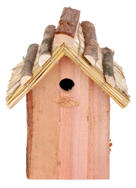 Ptačí budka z jedlového dřeva se slaměnou střechou Esschert Design Antik, výška 27 cm
