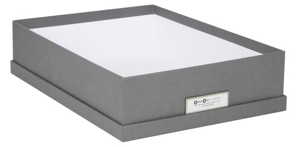 Šedý úložný box se jmenovkou na dokumenty Bigso Box of Sweden Oskar, velikost A4