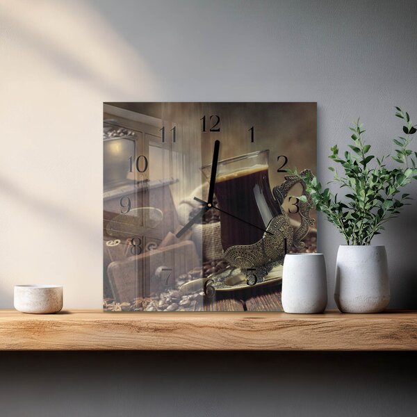 Skleněné hodiny na stěnu Káva zskc-30x30-00181296