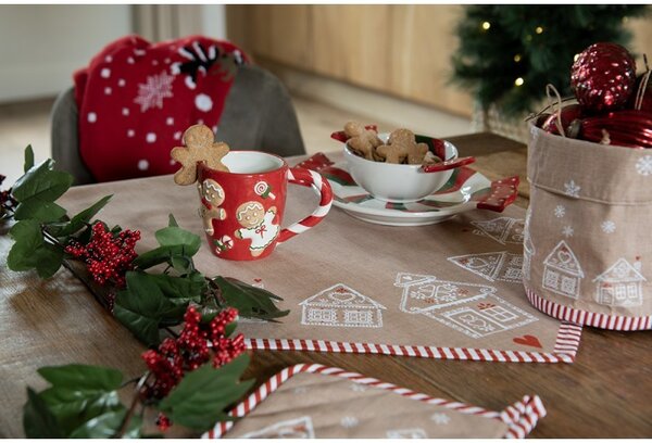 Hnědý kulatý ubrus s perníkovými chaloupkami Gingerbread Bliss - Ø 170 cm - Clayre & Eef