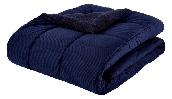 Tmavě modrý prošívaný přehoz z mikroplyše na dvoulůžko 200x220 cm Cosy Cord – Catherine Lansfield