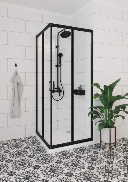 Deante Funkia sprchový kout 90x90 cm čtvercový černá matný/průhledné sklo KYC_N41K