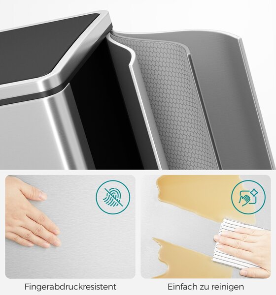 Koš na separování odpadu SORT, 2x30l+pytle na odpadky, stříbrná/černá Vasagle