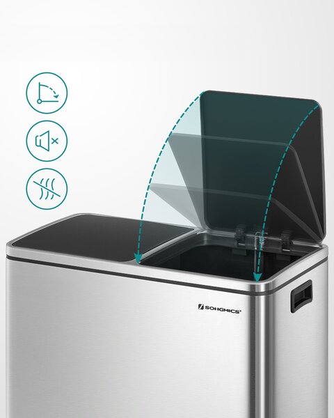 Koš na separování odpadu SORT, 2x30l+pytle na odpadky, stříbrná/černá Vasagle
