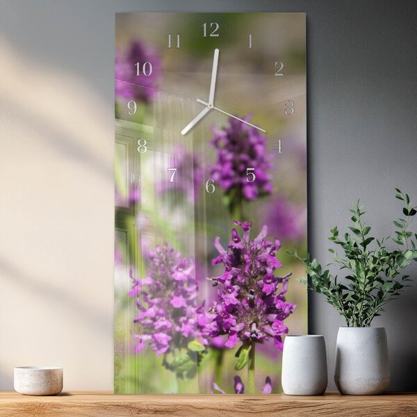 Skleněné hodiny vertikální Květiny zsppb-30x60-00087302