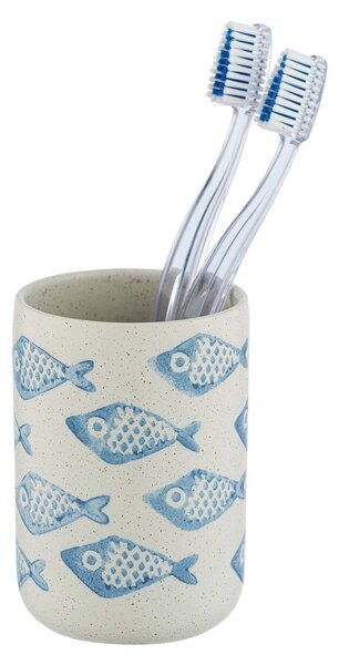 Modro-bílý keramický kelímek na kartáčky Wenko Aquamarin