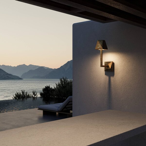 Moretti Luce Venkovní nástěnné svítidlo Silva Edge, výška 30,5 cm, antická mosaz, Bronz / starožitná mosaz, Mosaz, Venkovský / rustikální