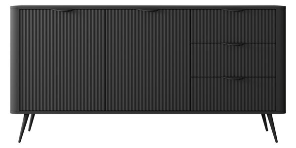Komoda: 3 zásuvky, 2 dvířka, černá barva, rozměry: 163 (výška), 2 x 81 (šířka), 2 x 38 cm (hloubka)