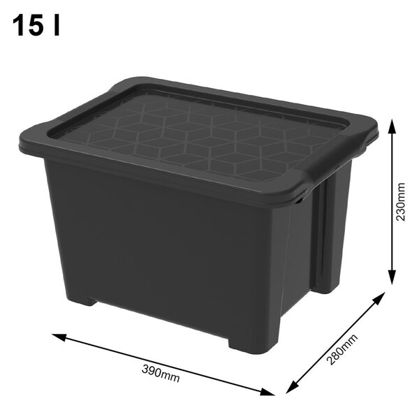 Leskle černý plastový úložný box s víkem Evo Easy - Rotho