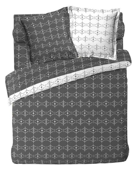 Bílý/tmavě šedý bavlněný povlak na peřinu na dvoulůžko/prodloužený 240x220 cm Aristide – douceur d'intérieur