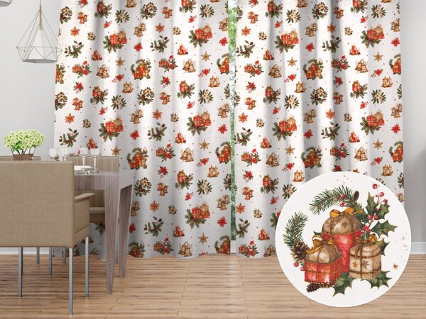 Biante Vánoční bavlněný závěs Sandra SA-515 Vánoční hvězdy a ozdoby na bílém 150x140 cm