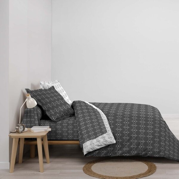 Bílý/tmavě šedý bavlněný povlak na peřinu na dvoulůžko/prodloužený 240x220 cm Aristide – douceur d'intérieur