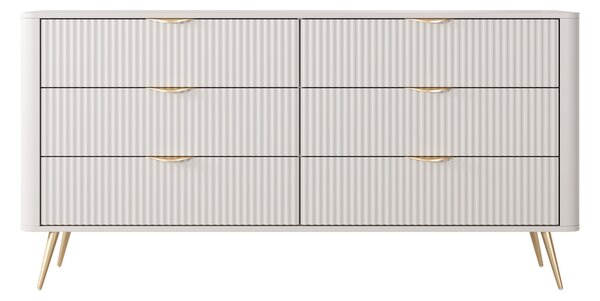 Komoda: 6 zásuvek, materiál kašmír, zlaté nožky, rozměry 163 cm (výška), 2 x 81 cm (šířka), 2 x 38 cm (hloubka)