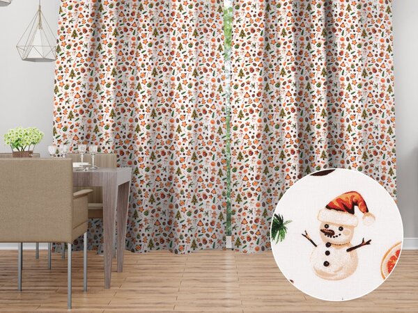Biante Vánoční bavlněný závěs Sandra SA-516 Vánoční perníčky a ozdoby na bílém 150x140 cm