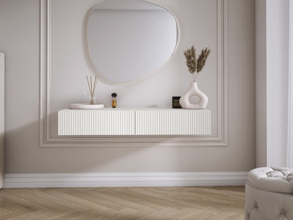 Zavěšená komoda se dvěma zásuvkami, s drážkovanou přední stranou – bílá, rozměry 100 x 39,6 x 16 cm