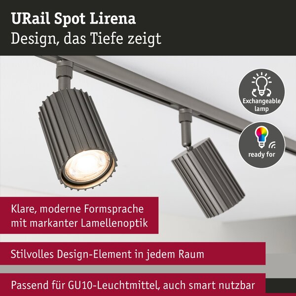 P 95816 URail lištový spot Lirena GU10 max. 10W 230V titanová - PAULMANN