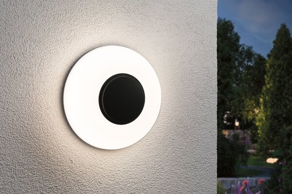 P 94955 LED venkovní nástěnné svítidlo Aureva IP65 kruhové 220mm 2200 - 4000K 20,5W 230V antracit/bílá polykarbonát - PAULMANN