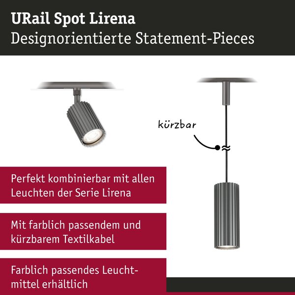 P 95816 URail lištový spot Lirena GU10 max. 10W 230V titanová - PAULMANN