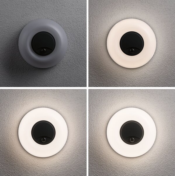P 94956 LED venkovní nástěnné svítidlo Aureva pohybové čidlo IP65 kruhové 220mm 2200 - 4000K 20,5W 230V antracit/bílá polykarbonát - PAULMANN