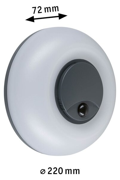 P 94956 LED venkovní nástěnné svítidlo Aureva pohybové čidlo IP65 kruhové 220mm 2200 - 4000K 20,5W 230V antracit/bílá polykarbonát - PAULMANN