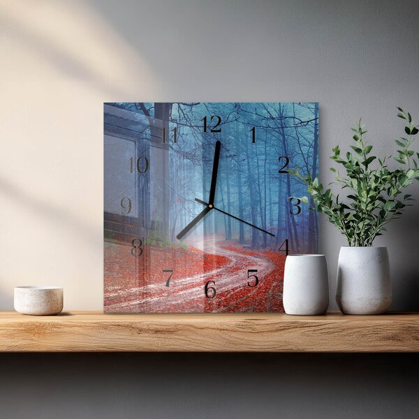 Skleněné hodiny na stěnu Lesní cesta zskc-30x30-00177909