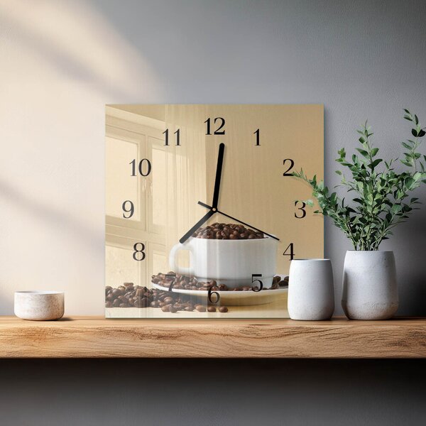 Skleněné hodiny na stěnu Káva zskc-30x30-00180455