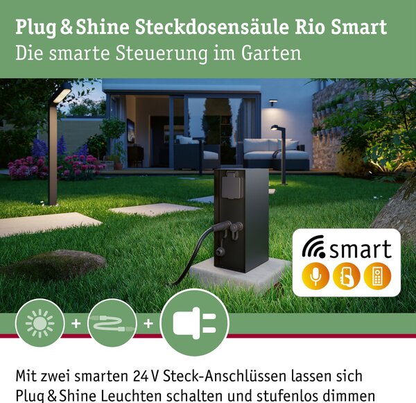 P 94915 Plug & Shine sloupek se zásuvkami Rio vč. trafa IP44 antracit - PAULMANN