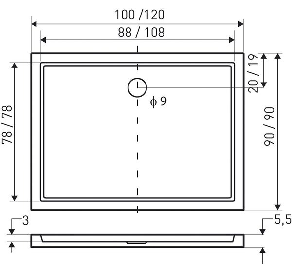 Novoterm Obdélníková akrylátová sprchová vanička NV-Oskar 100x90 cm, bílá