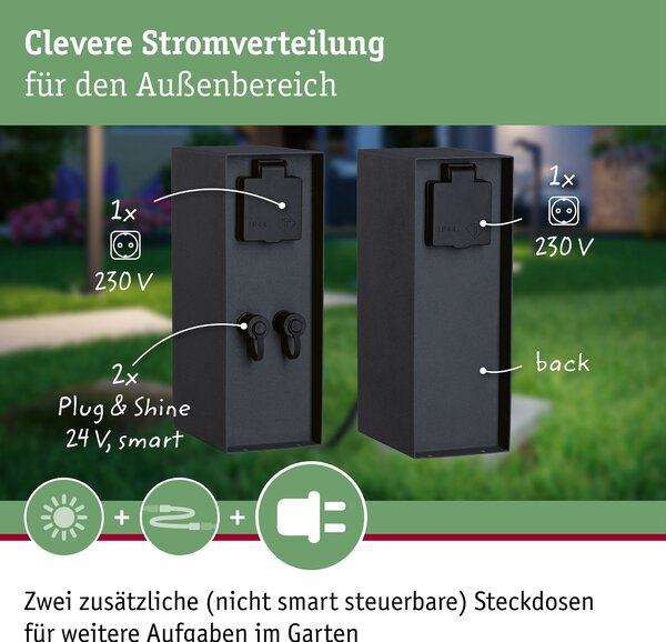 P 94915 Plug & Shine sloupek se zásuvkami Rio vč. trafa IP44 antracit - PAULMANN