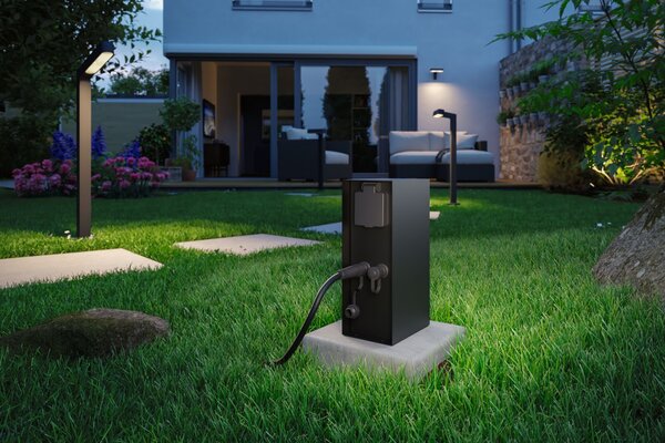 P 94915 Plug & Shine sloupek se zásuvkami Rio vč. trafa IP44 antracit - PAULMANN