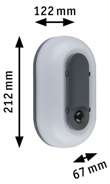 P 94958 LED venkovní nástěnné svítidlo Elunor pohybové čidlo IP65 podlouhlé 122x212mm 2200 - 4000K 18,5W 230V antracit/bílá polykarbonát - PAULMANN